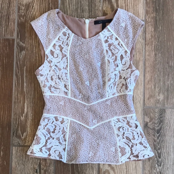 BCBGMaxAzria White and Nude Lace Top XS - Picture 3 of 5